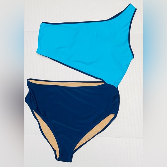 J.CREW SWIMSUIT CUTOUT ONE-SHOULDER WOMEN’S ONE-PIECE BLUE COLOR PLUS SIZE 2X - Picture 3 of 9